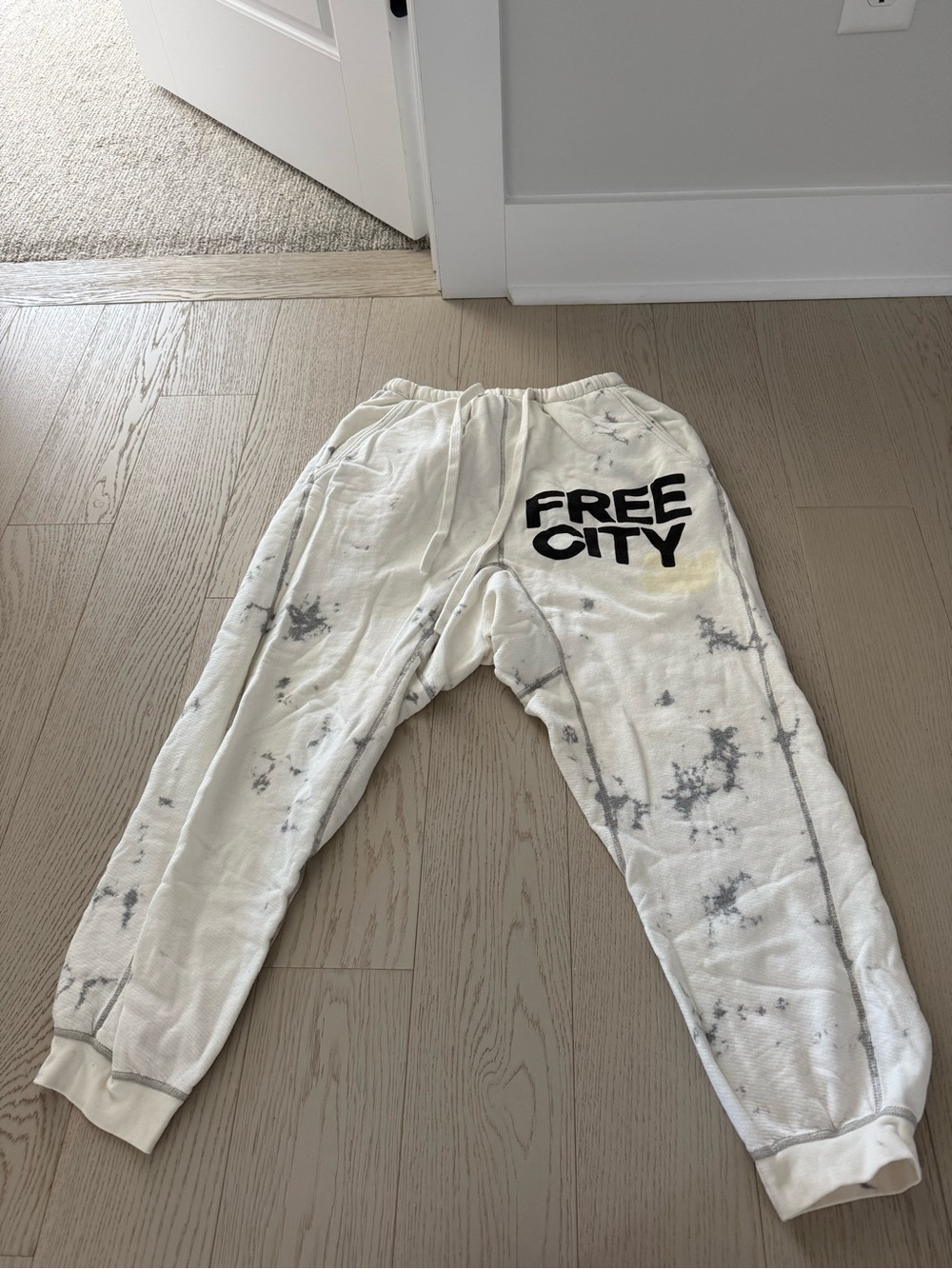 freecity White Tie-Dye Track Pants with Black Logo